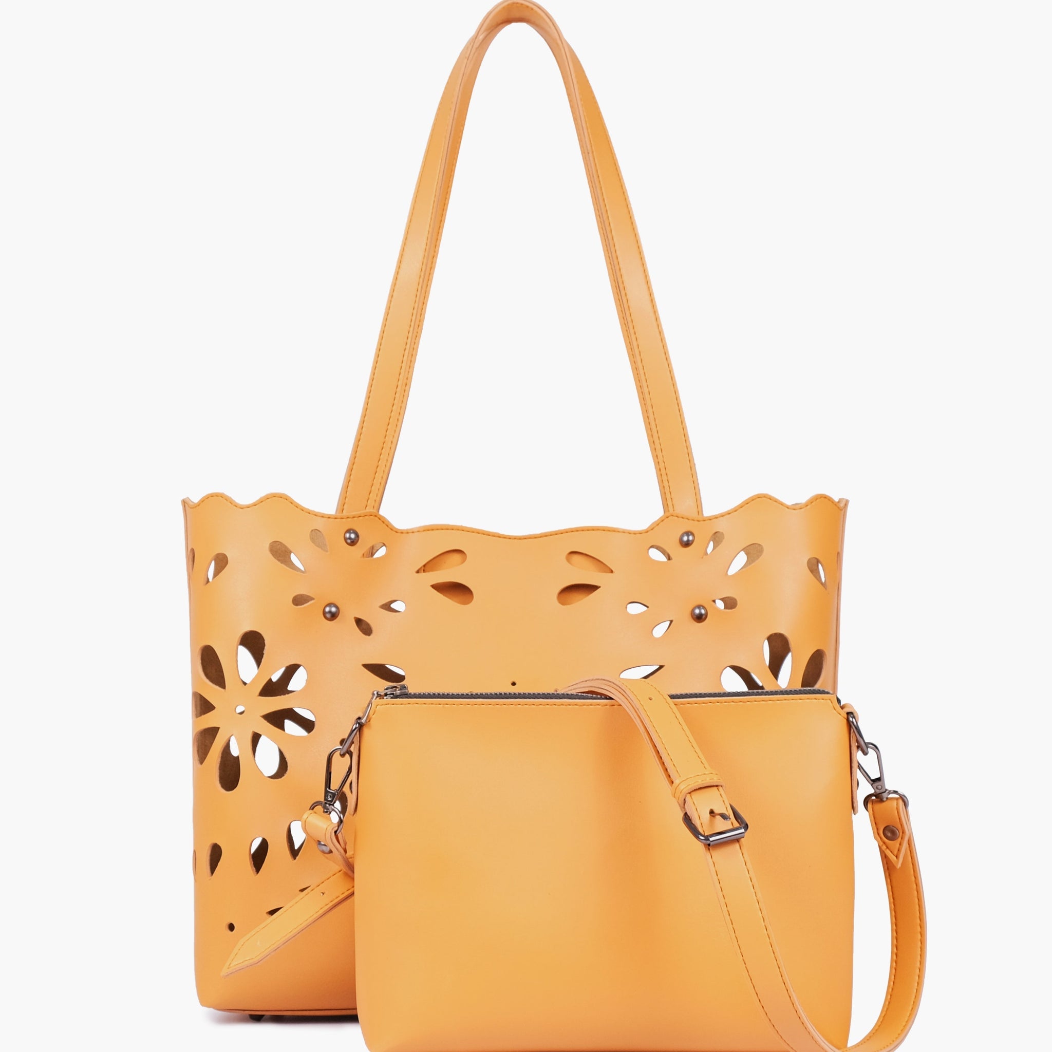 Mustard two-piece floral tote