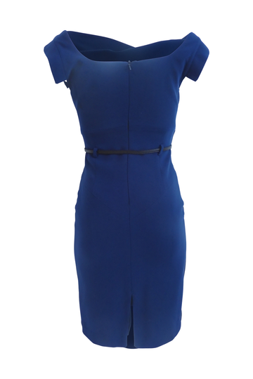 Navy Blue Asymmetrical Dress With Black Belt