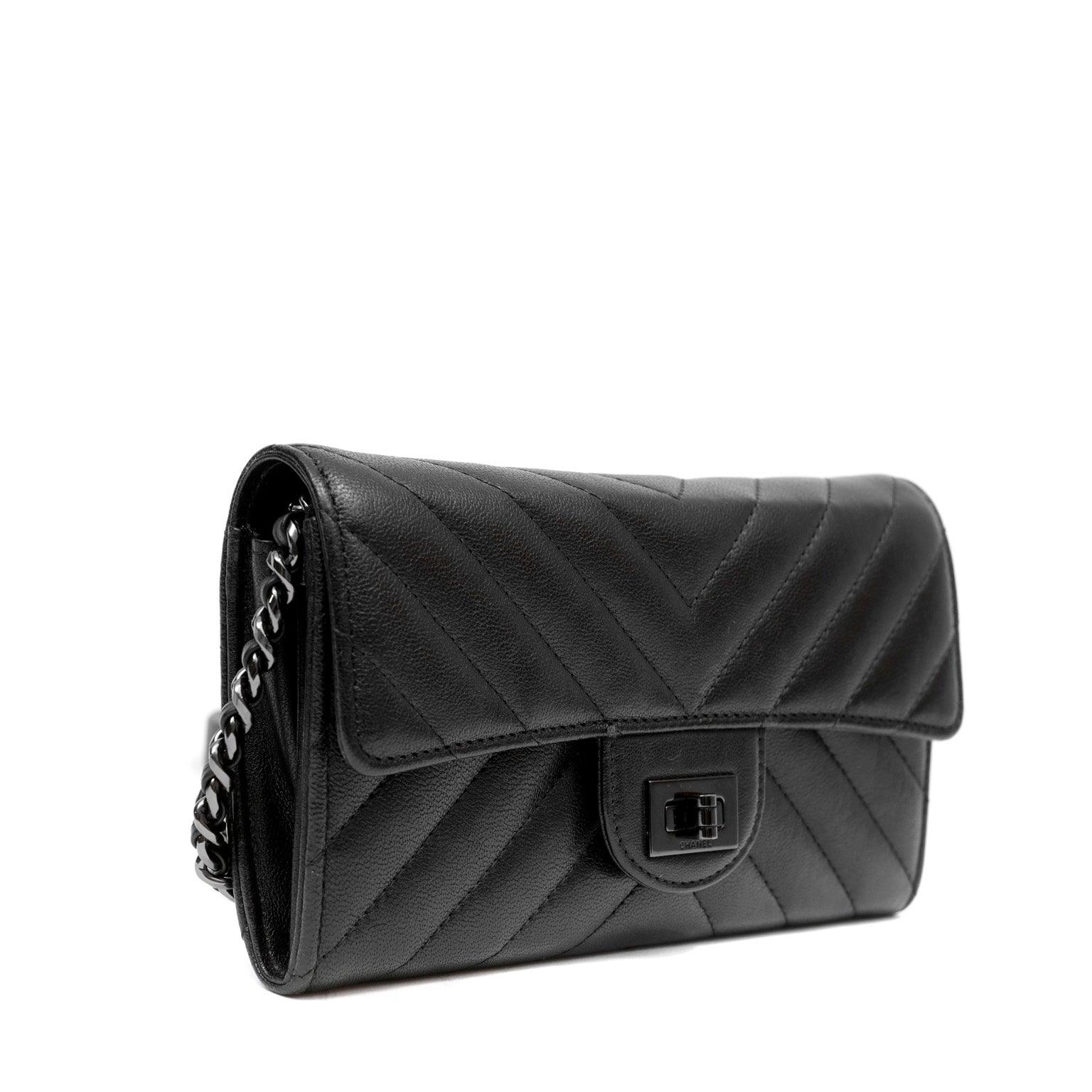 Chanel So Black Lambskin Chevron WOC
