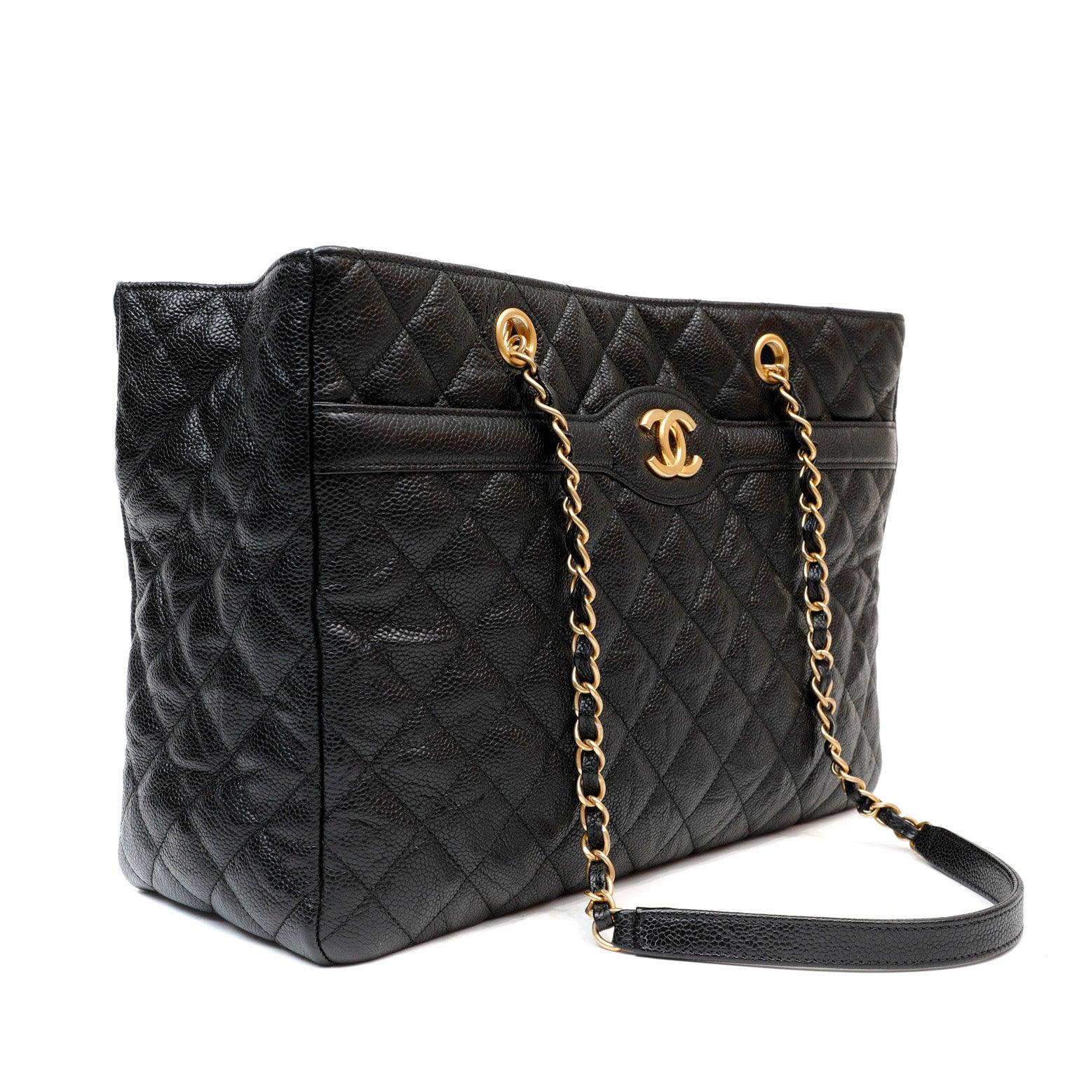 Chanel Black Caviar Quilted Tote w/ Gold CC Hardware