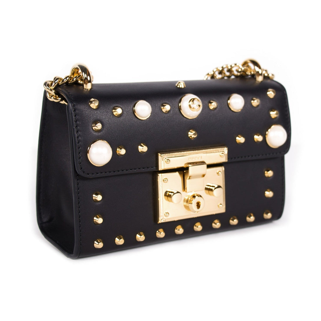Gucci Padlock Studded Leather Shoulder Bag