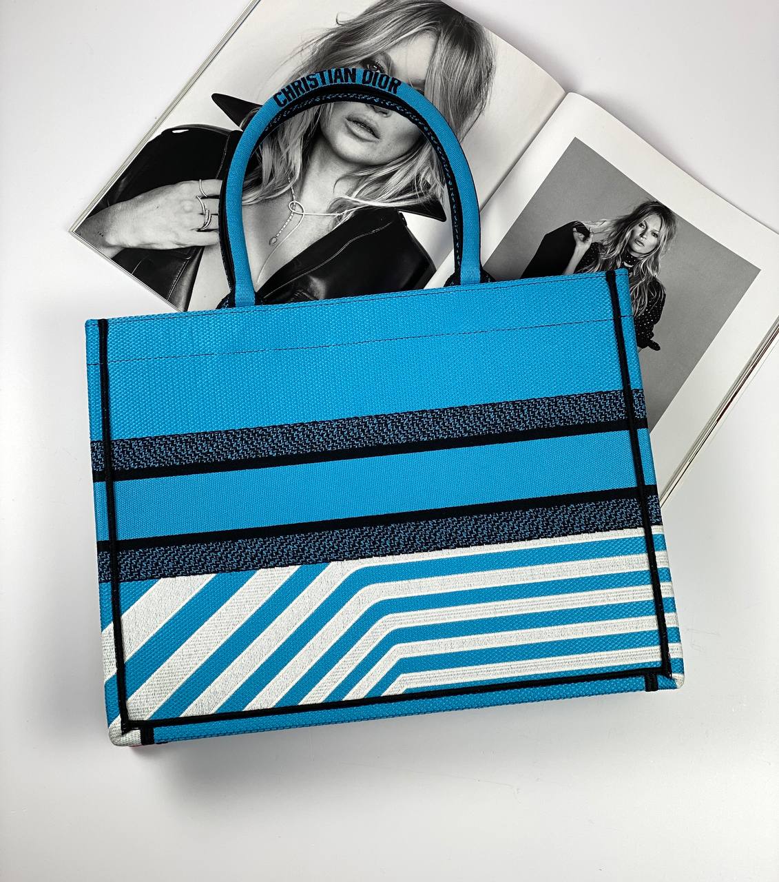 MEDIUM DIOR BOOK TOTE Bright Blue and Bright Pink D-Jungle