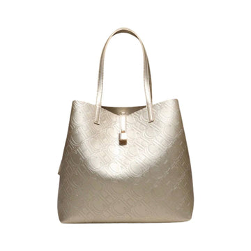 Carolina Herrera Monogram Embossed Leather Large Locked Tote Bag