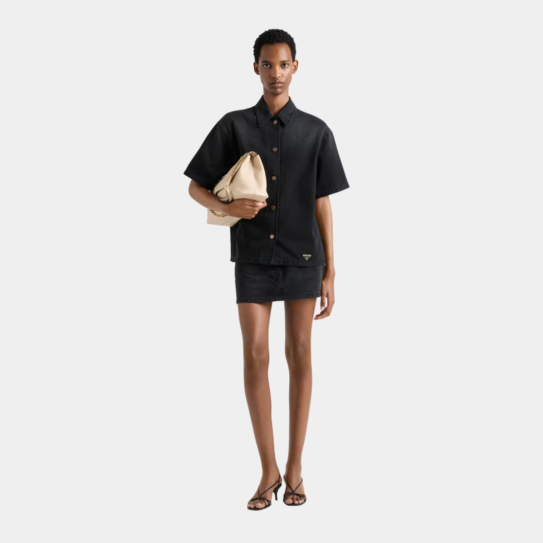 Black Denim Boxy Short-sleeved Shirt