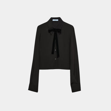 Crepe de Chine Boxy Shirt with Velvet Bow