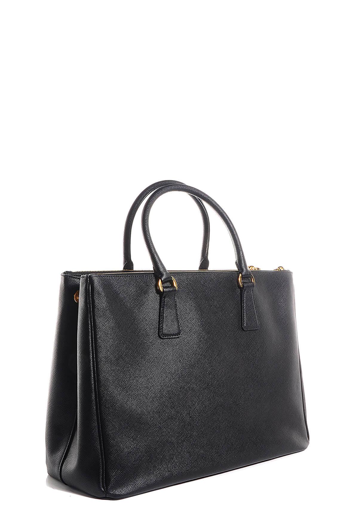 Large Saffiano Lux Double Zip Tote Black