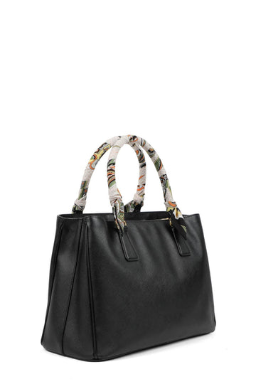 Medium Saffiano Lux Single Zip Tote Black with Handle Wraps