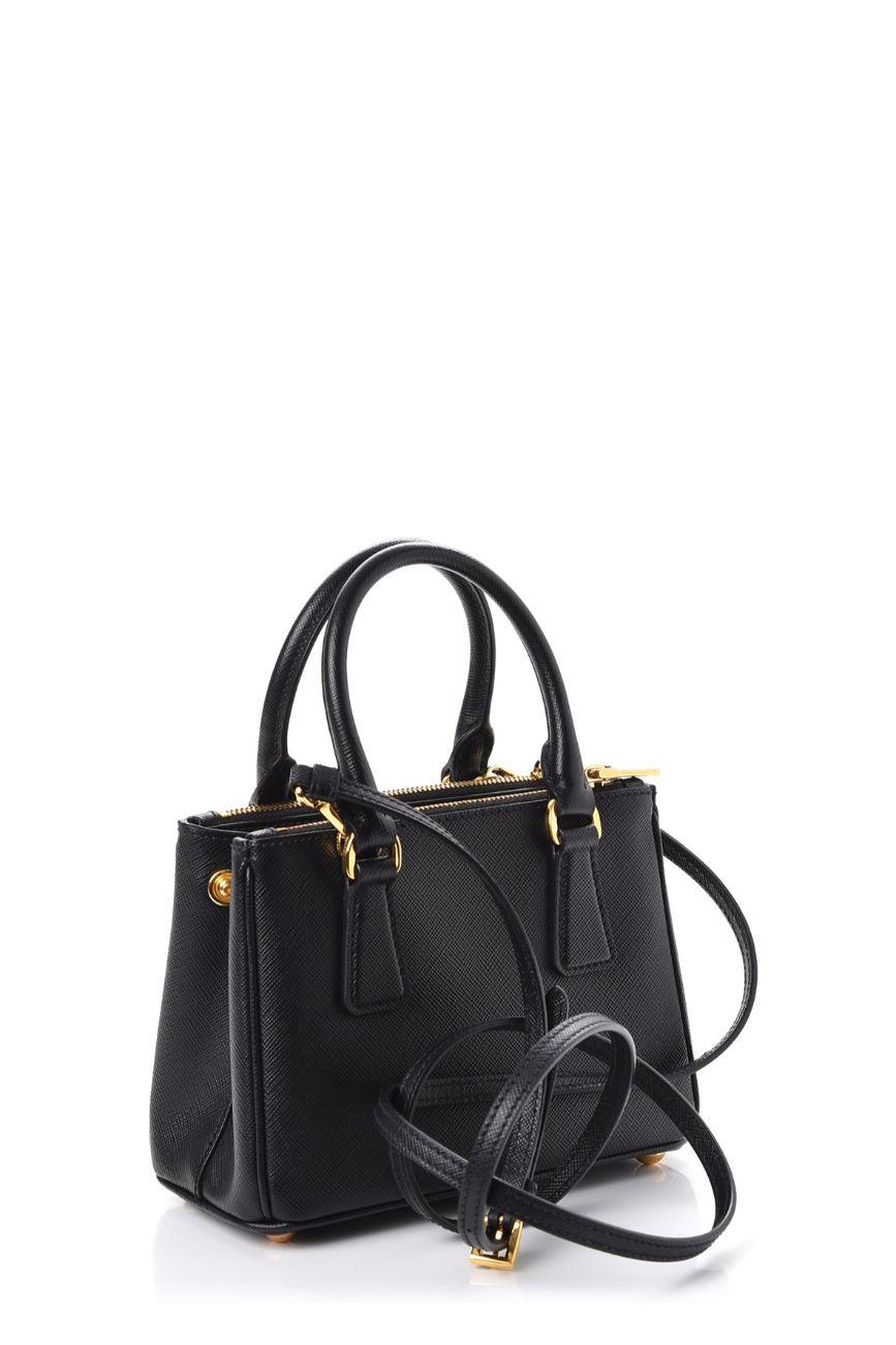 Micro Saffiano Lux Double Zip Tote Black