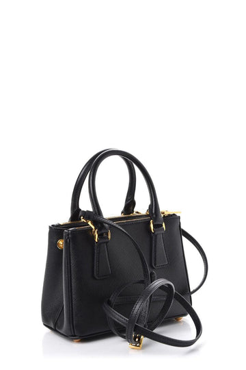 Micro Saffiano Lux Double Zip Tote Black