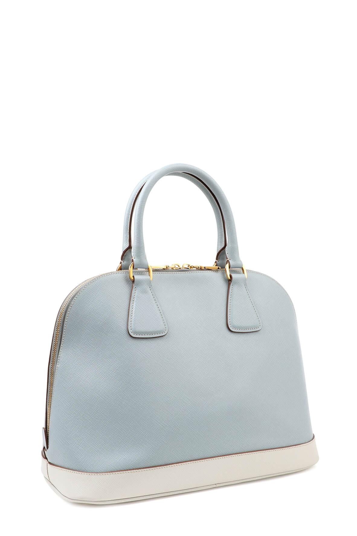 Saffiano Lux Bicolor Dome Tote Lago Talco