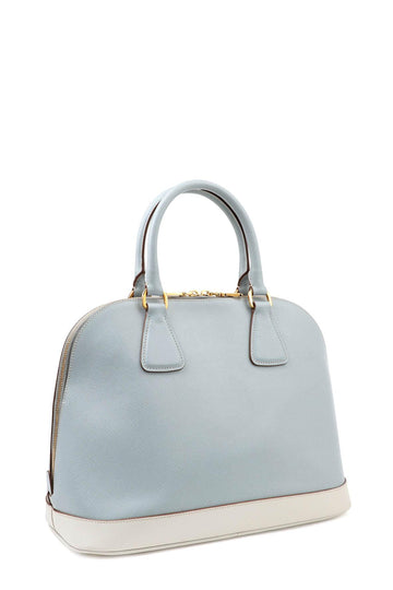 Saffiano Lux Bicolor Dome Tote Lago Talco