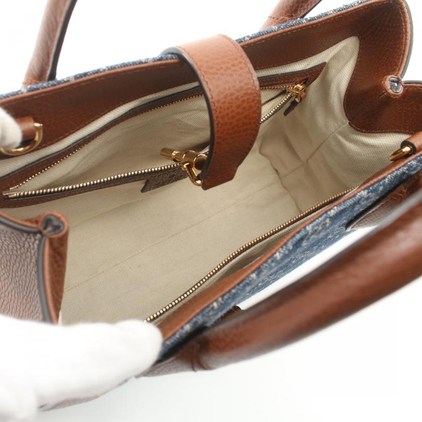 Gucci Jackie 1961 GG Pattern Handbag Denim Leather