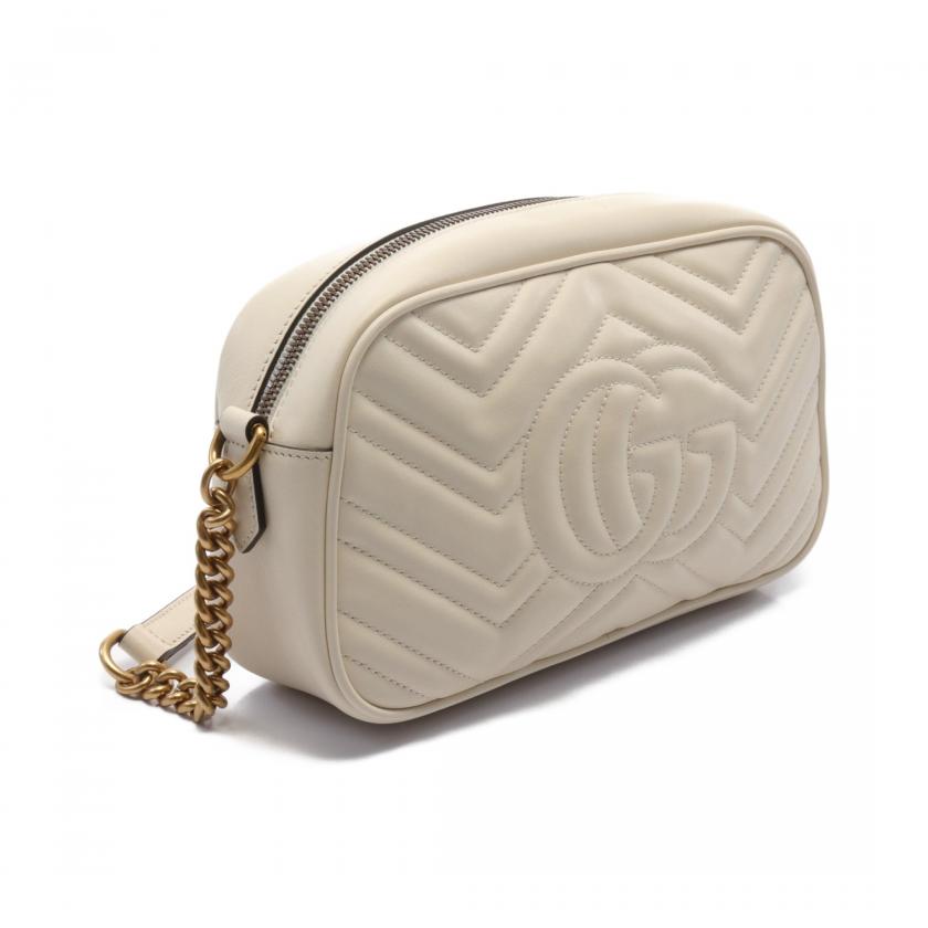 Gucci GG Marmont Chain Shoulder Bag Leather Off White 880201