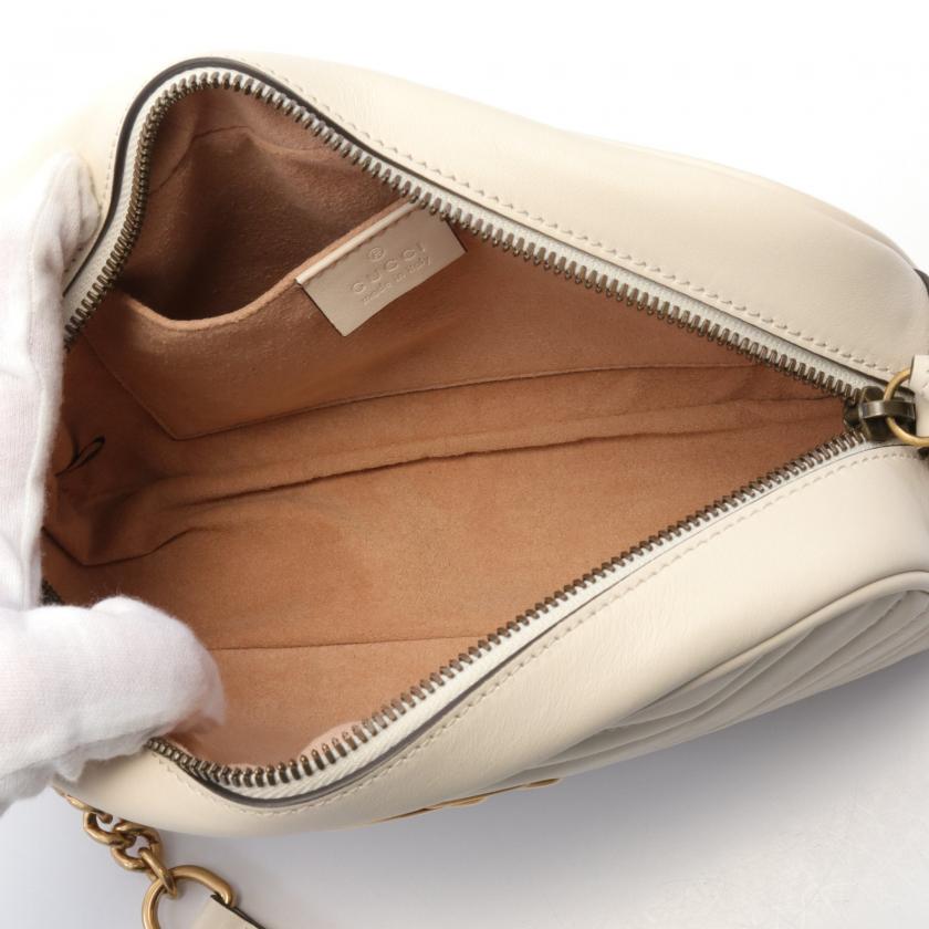 Gucci GG Marmont Chain Shoulder Bag Leather Off White 880201