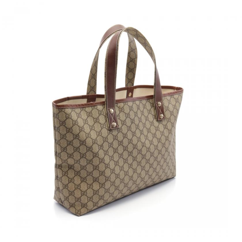 Gucci GG Supreme Sherry Line Handbag Tote Bag Pvc Leather Beige Brown Multicolor 880200