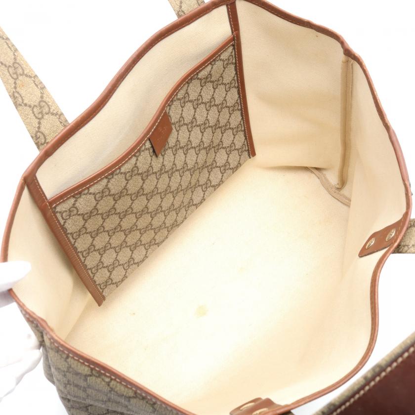 Gucci GG Supreme Sherry Line Handbag Tote Bag Pvc Leather Beige Brown Multicolor 880200