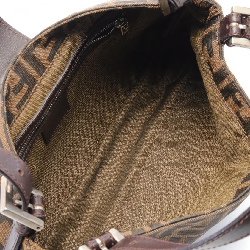 Fendi Zucca Shoulder Bag Canvas Leather Brown Dark Brown 880222