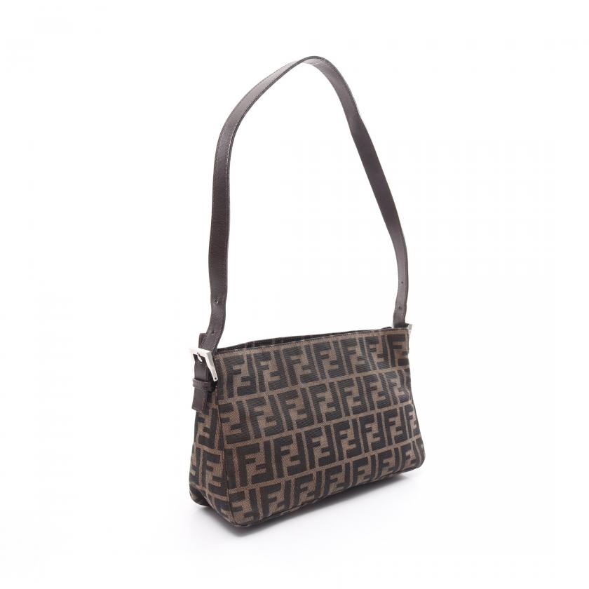 Fendi Zucca One Shoulder Bag Canvas Leather Brown Dark Brown