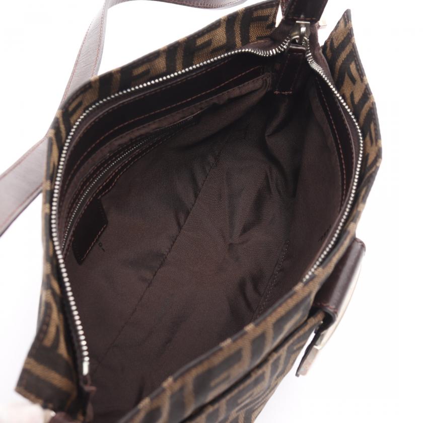Fendi Zucca One Shoulder Bag Canvas Leather Brown Dark Brown