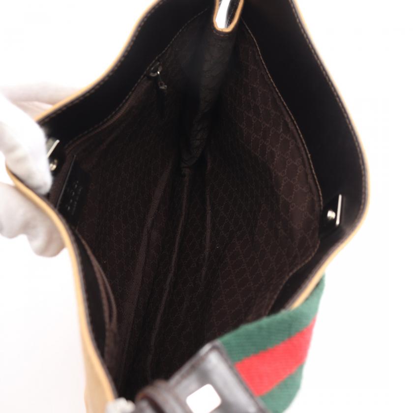 Gucci Sherry Line Shoulder Bag Canvas Leather Yellow Brown Multicolor