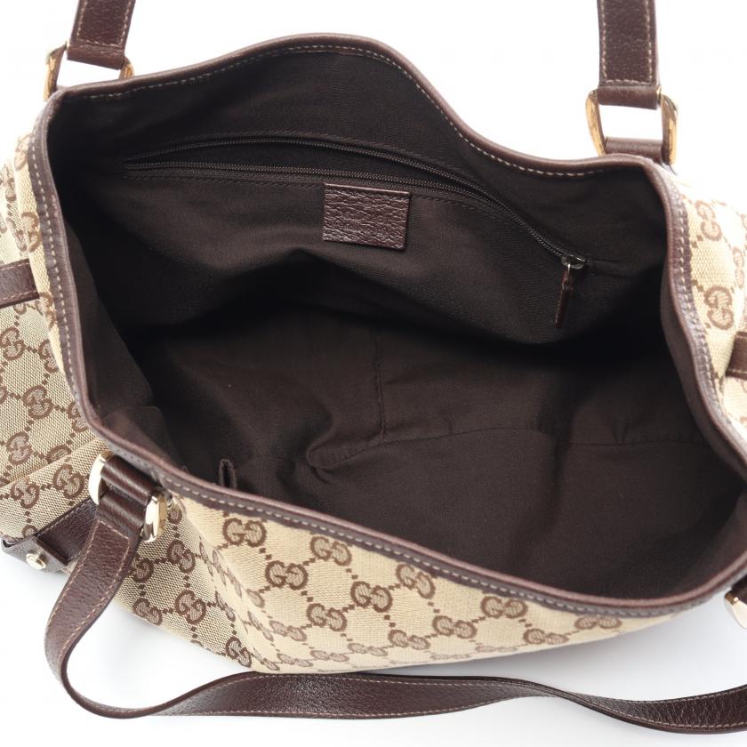 Gucci Abby GG Canvas Shoulder Bag Canvas Leather Beige Dark Brown 881516