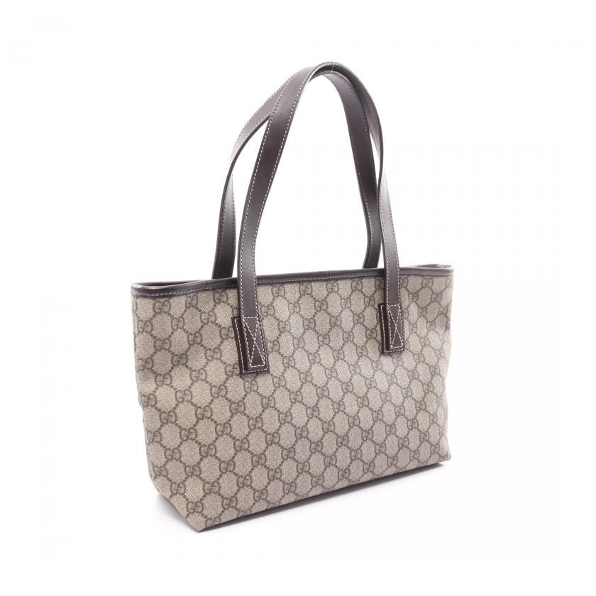 Gucci GG Supreme Shoulder Bag Tote Bag PVC Leather Beige Dark Brown 881530