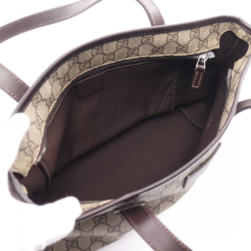 Gucci GG Supreme Shoulder Bag Tote Bag PVC Leather Beige Dark Brown 881530