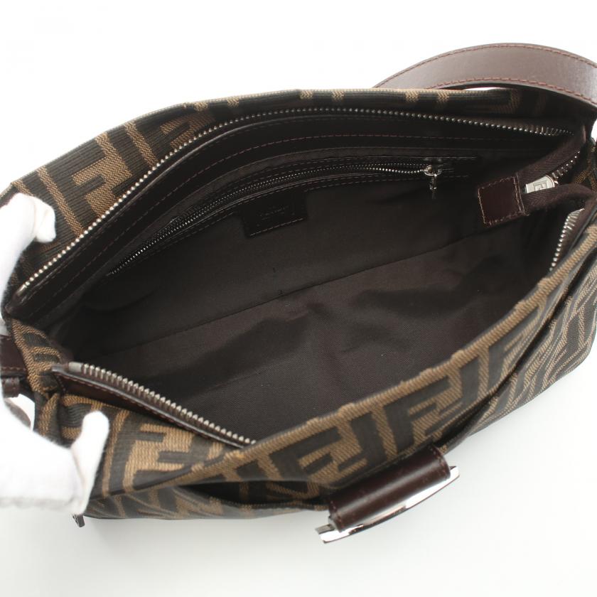 Fendi Zucca One Shoulder Bag Canvas Leather Brown Dark Brown 881696