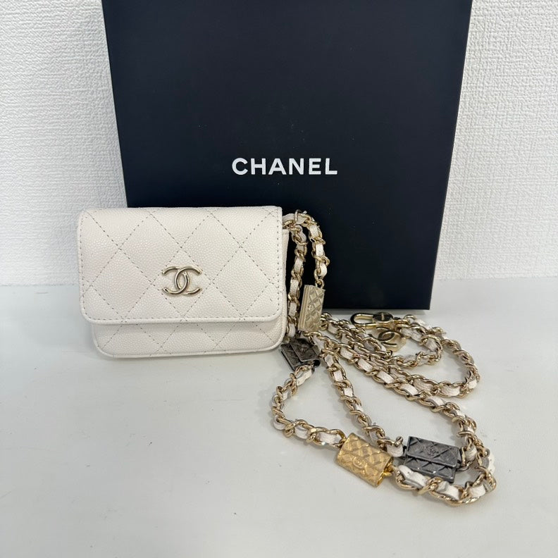 Unused Chanel Caviar Leather Chain Belt Bag 70-90cm/27.5-35.5 7082
