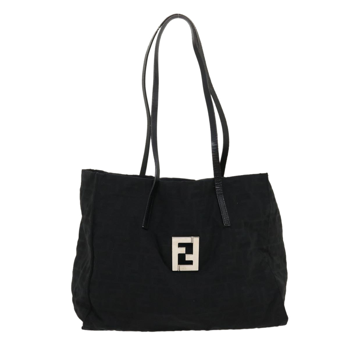 FENDI Zucca Canvas Tote Bag Nylon Black Auth rd2078