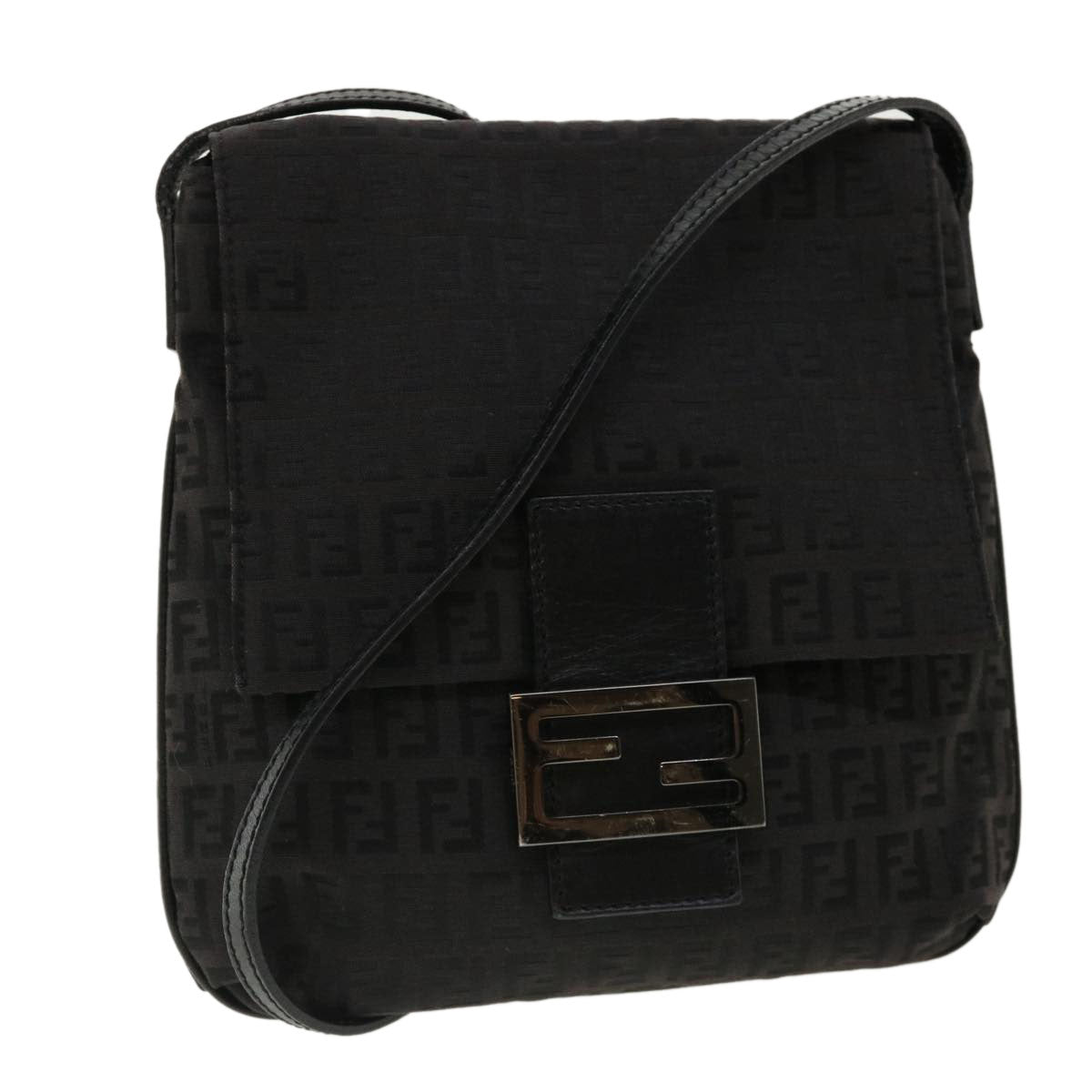 FENDI Zucchino Canvas Mamma Baguette Shoulder Bag Nylon Black Auth rd3006