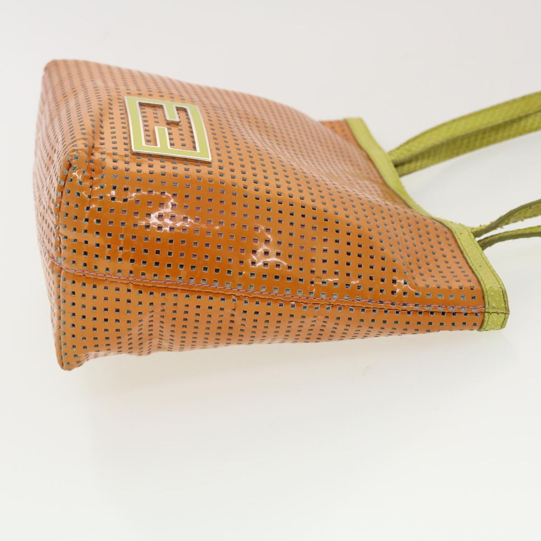 FENDI punching Tote Bag Patent leather Orange 2813-26731-008  rd4723