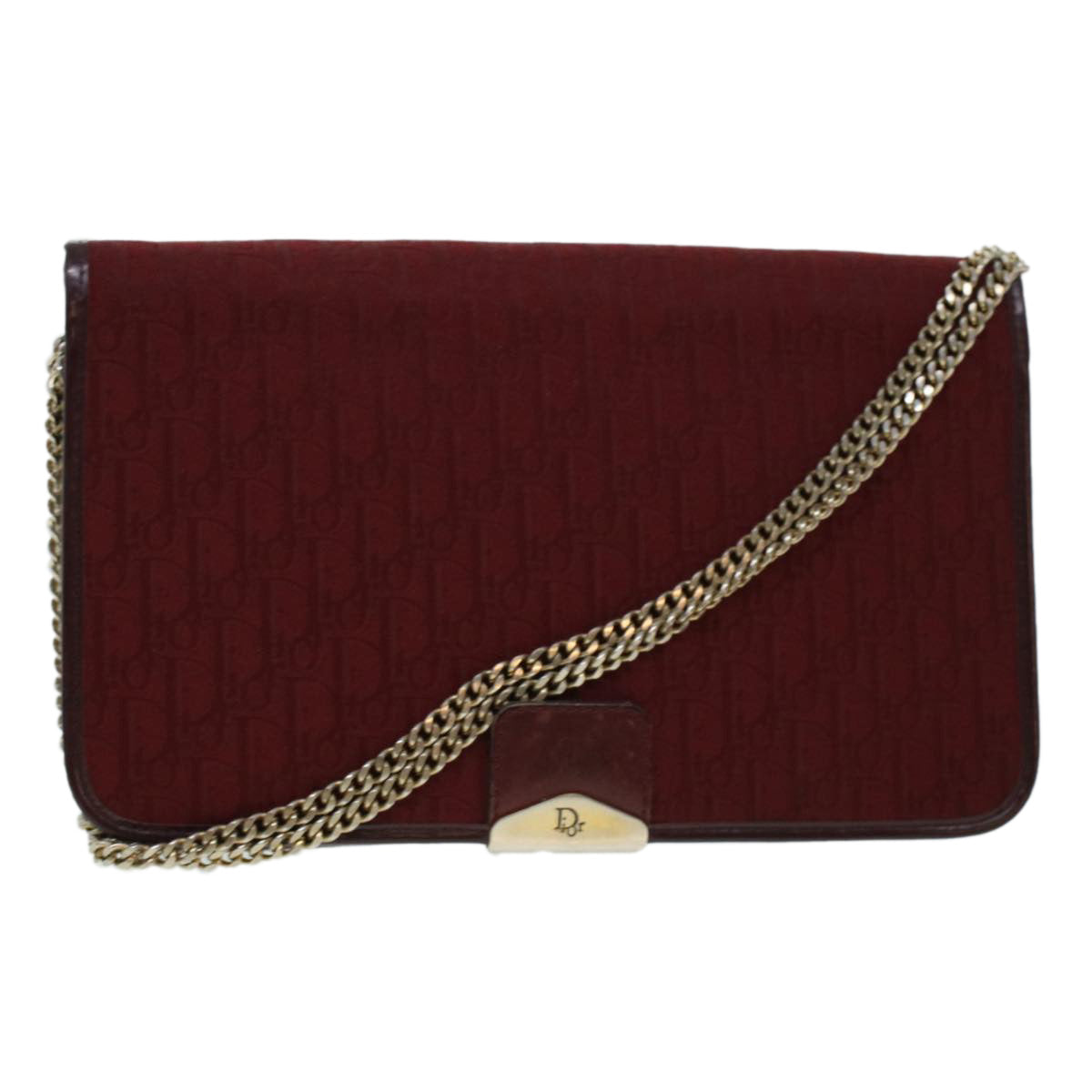 CHRISTIAN DIOR Trotter Canvas Chain Shoulder Bag Red Auth rd4917