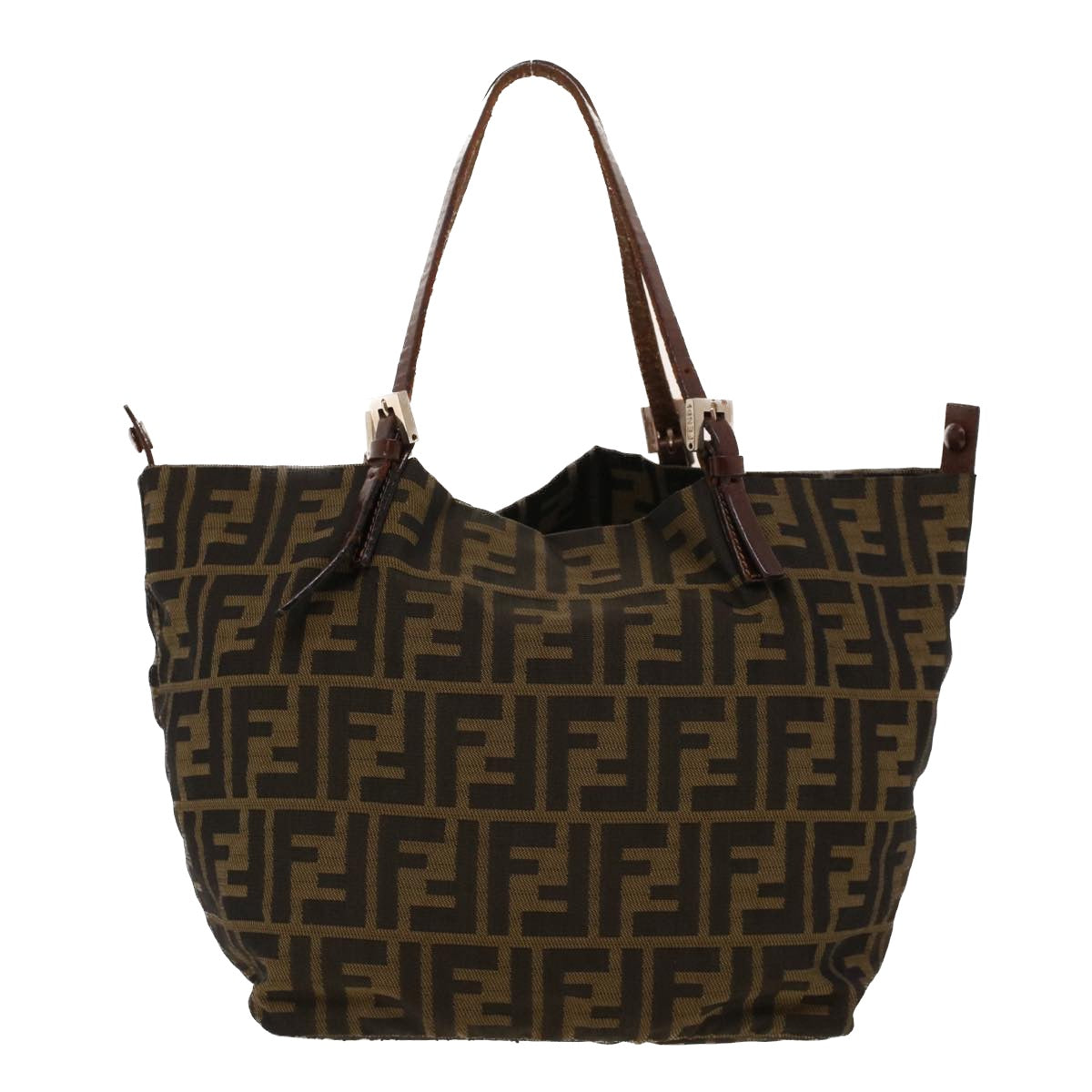 FENDI Zucca Canvas Hand Bag Black Brown 2220-26635-98 Auth rd5177