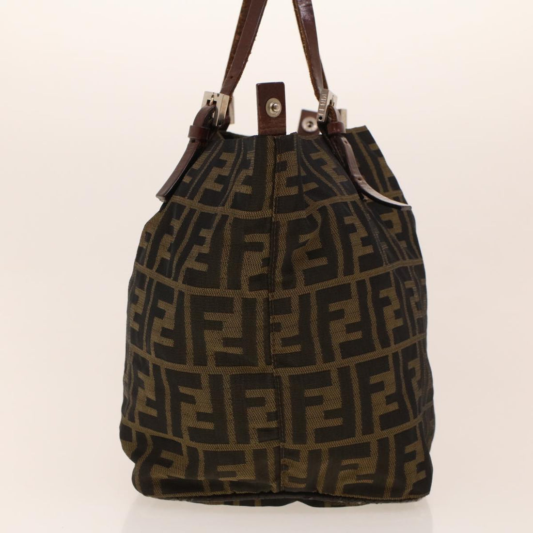 FENDI Zucca Canvas Hand Bag Black Brown 2220-26635-98 Auth rd5177