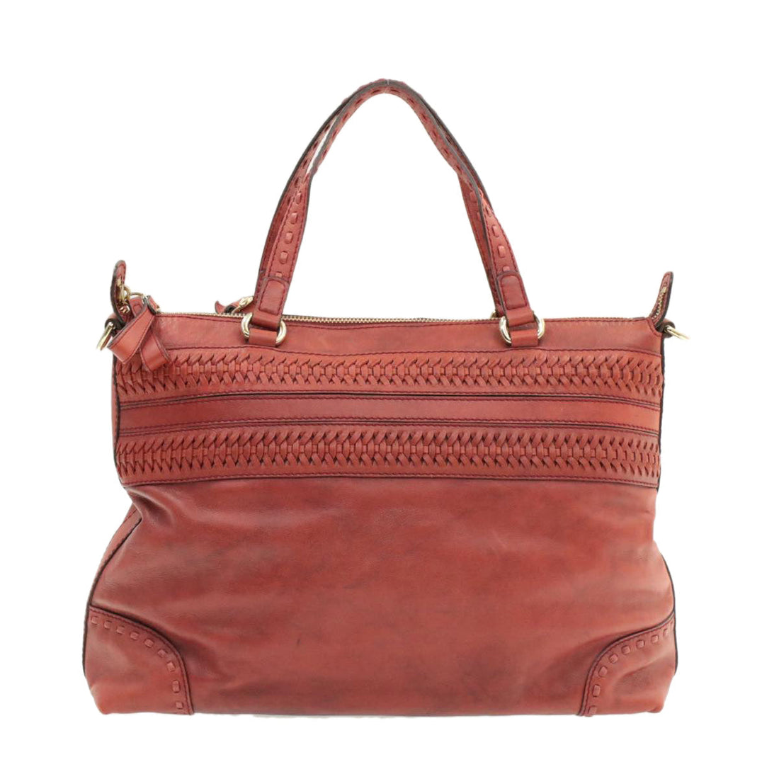 GUCCI Green Carpet Challenge Leather 2Way Tote Bag Fringe Bamboo Red Auth rd707