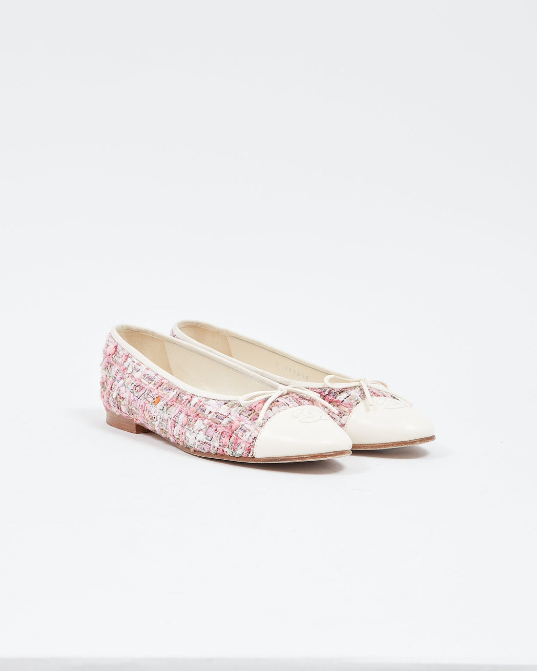 Chanel Tweed Pink Logo Ballerina Flats - 39.5