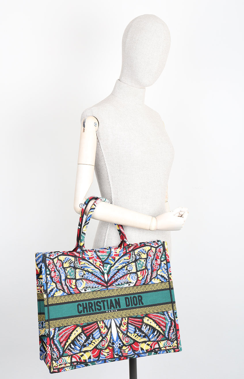 CHRISTIAN DIOR Butterfly Book Tote Large Green Blue