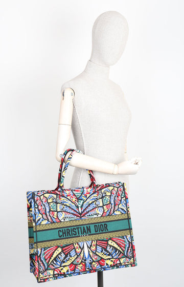CHRISTIAN DIOR Butterfly Book Tote Large Green Blue