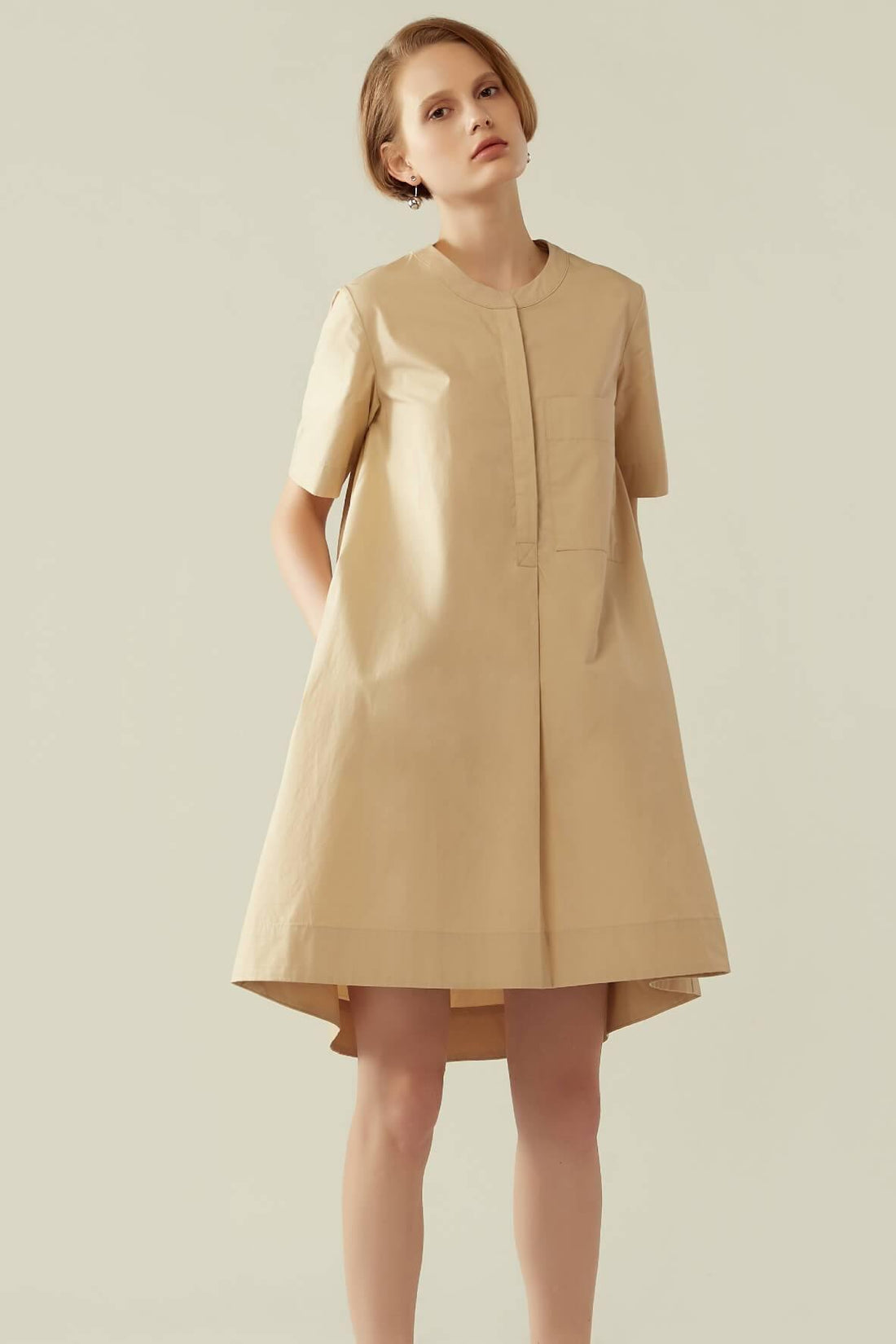 Trapeze short sleeve shirt dress Wheat