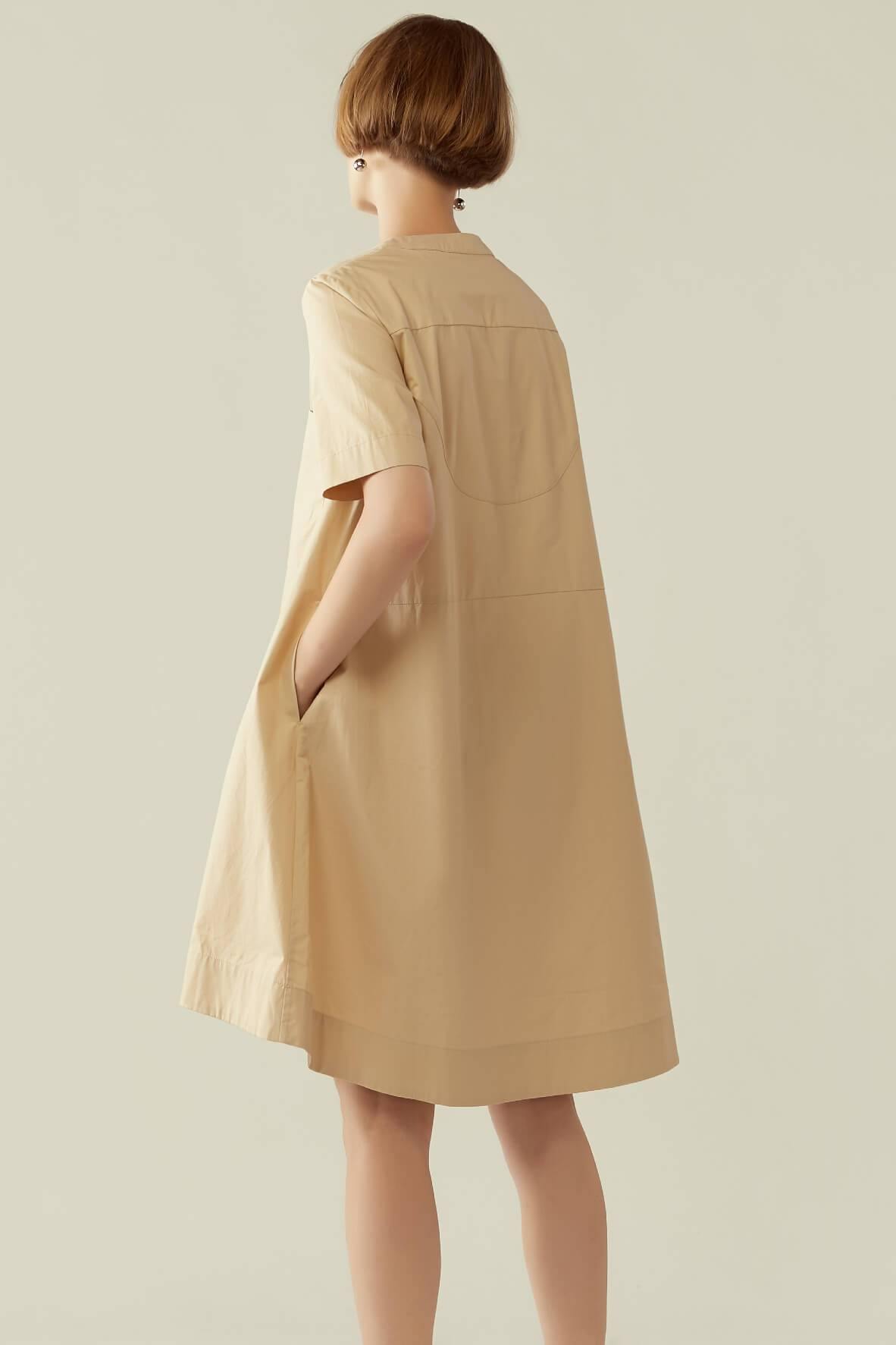 Trapeze short sleeve shirt dress Wheat