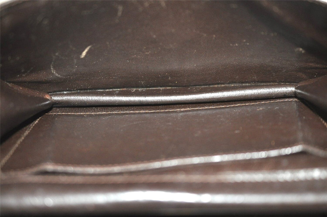 Vintage, Gucci, brown leather, large, envelope snap top, shoulder bag with red/green striped side accents, gold horse-bit accents, and multiple compartments