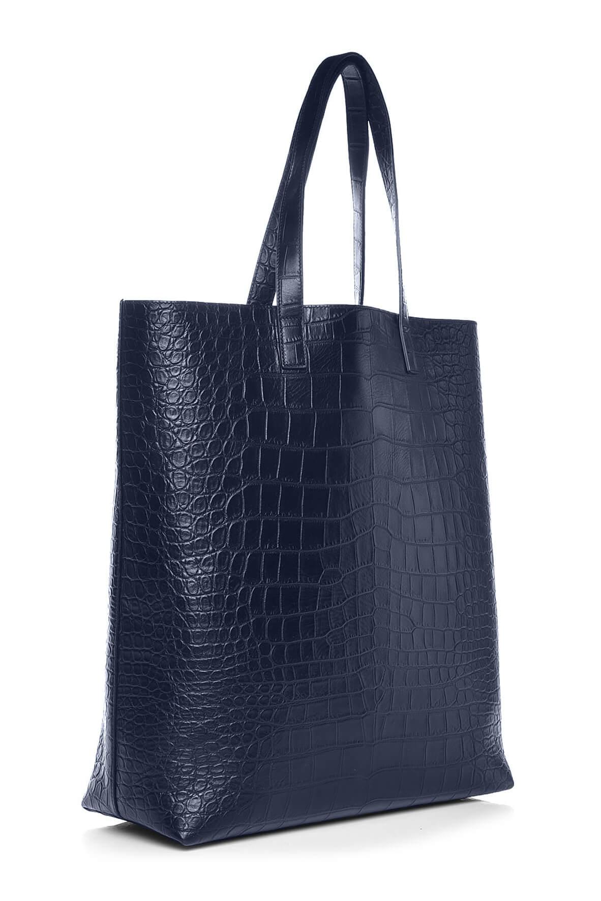 Crocodile Embossed Tote Navy