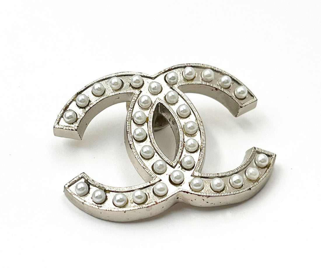 CHANEL Silver CC Crystal Large Pin
