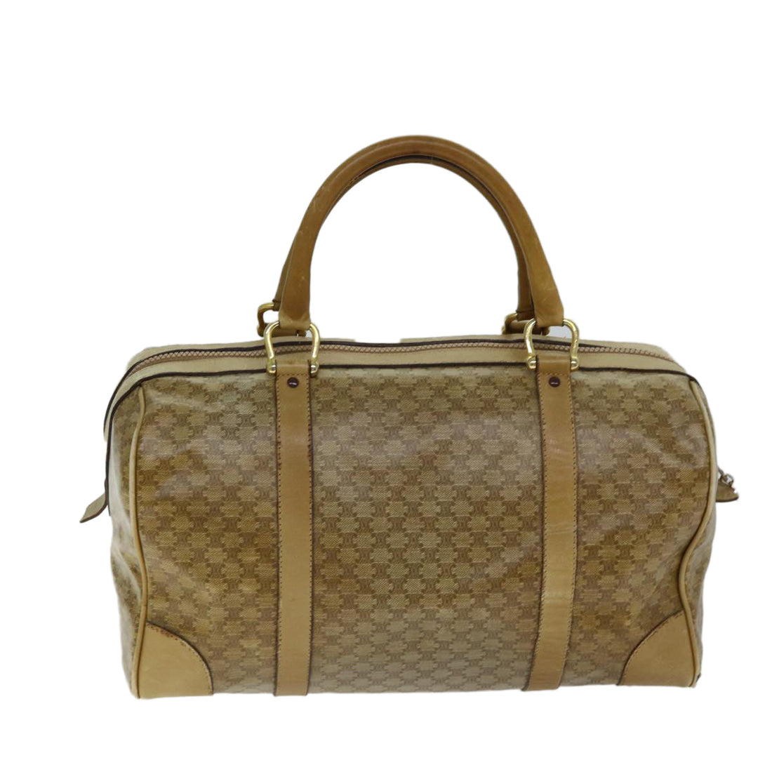 CELINE Macadam Canvas Boston Bag Beige Auth tb1089