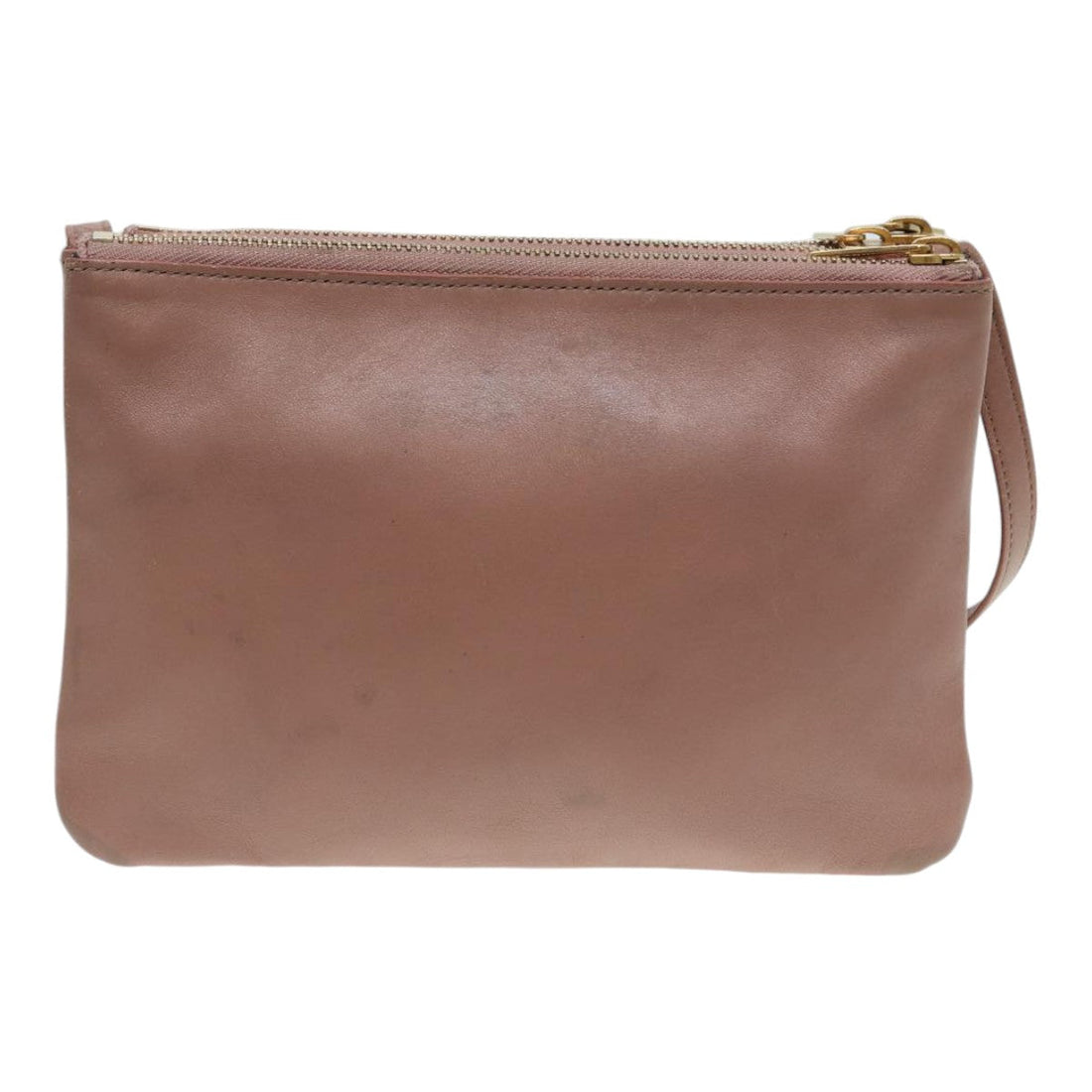 CELINE Trio Bag Shoulder Bag Leather Beige Gold Auth tb1117