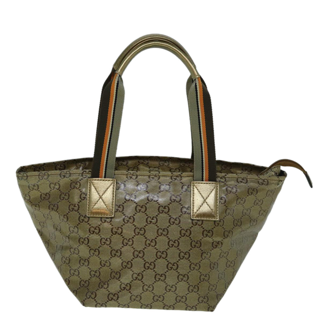 GUCCI GG Crystal Sherry Line Tote Bag Gold Tone Brown gray 131228 Auth tb959