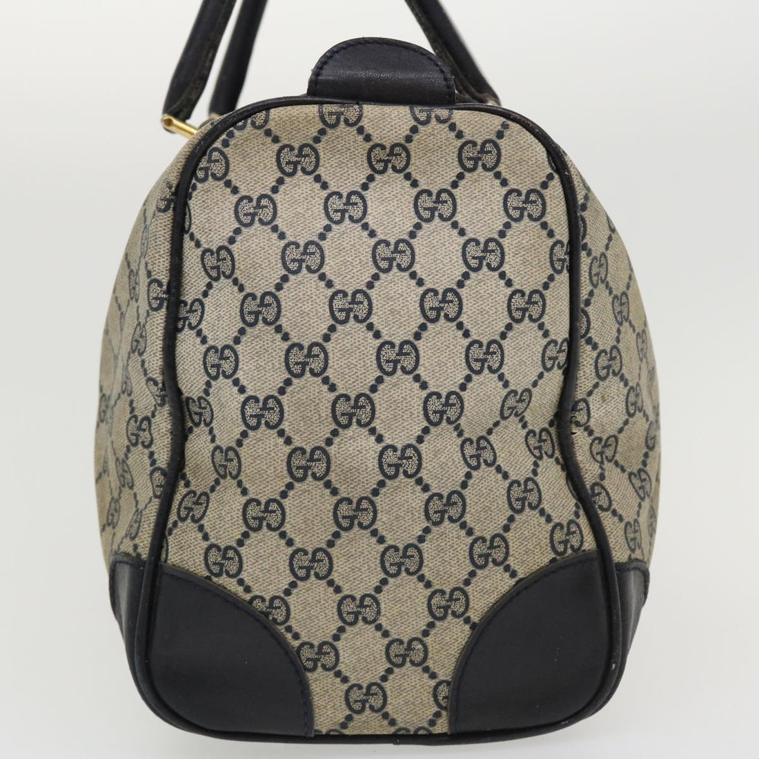 GUCCI GG Canvas Boston Bag PVC Leather Gray Navy  th3293