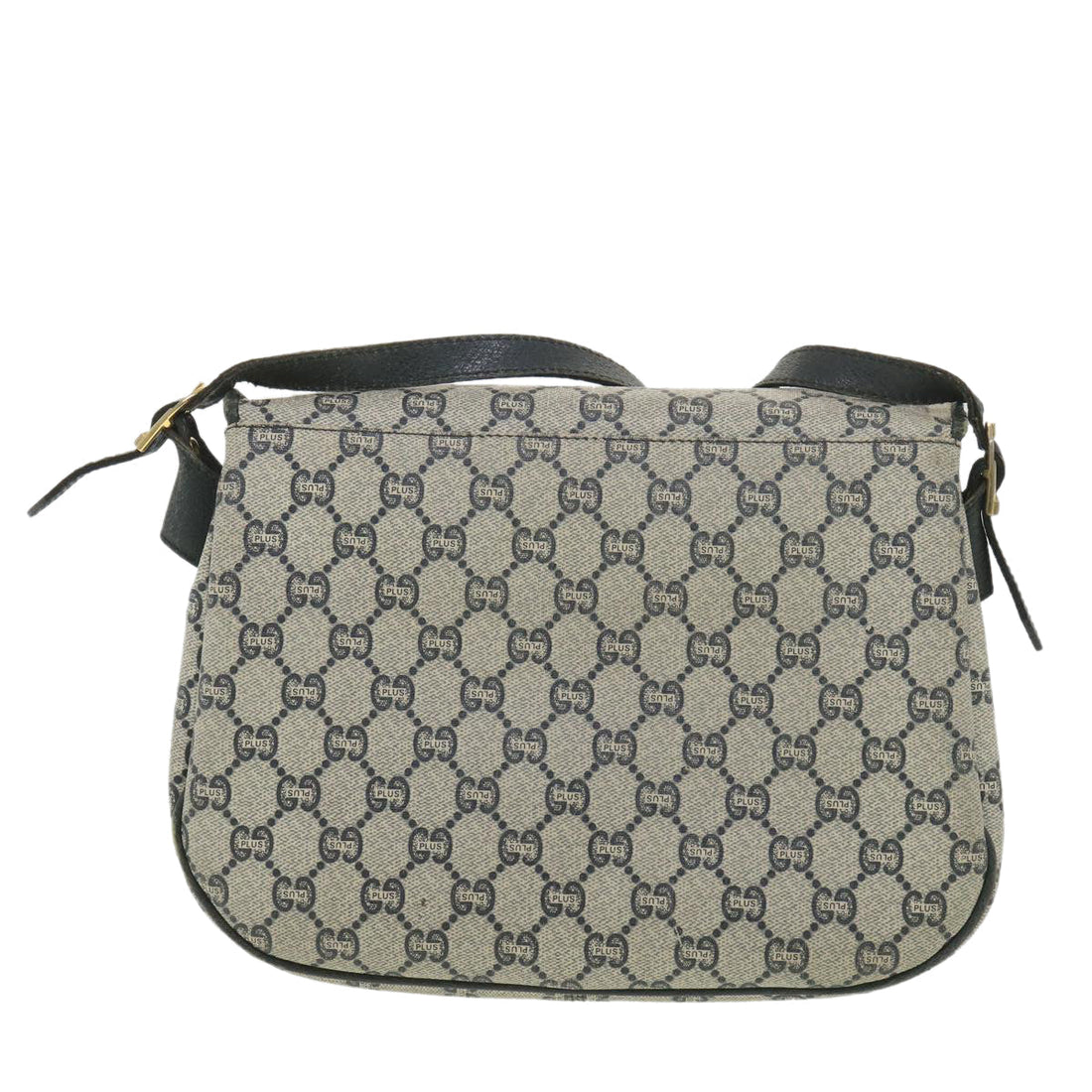 GUCCI GG Plus Canvas Shoulder Bag PVC Leather Gray Navy  th3486