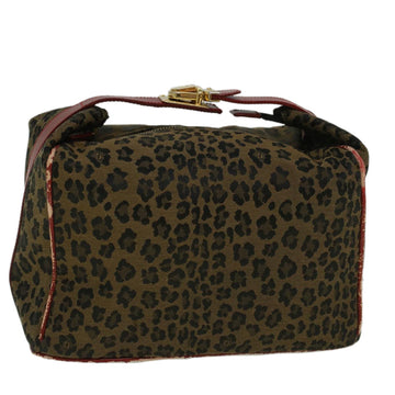 FENDI Leopard Hand Bag Nylon Brown Red Auth th4301